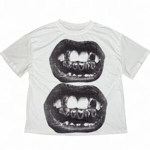 Y2K Teeth Grill Lips Graphic Tee Shirt Punk Grunge Streetwear L Oversized Edgy